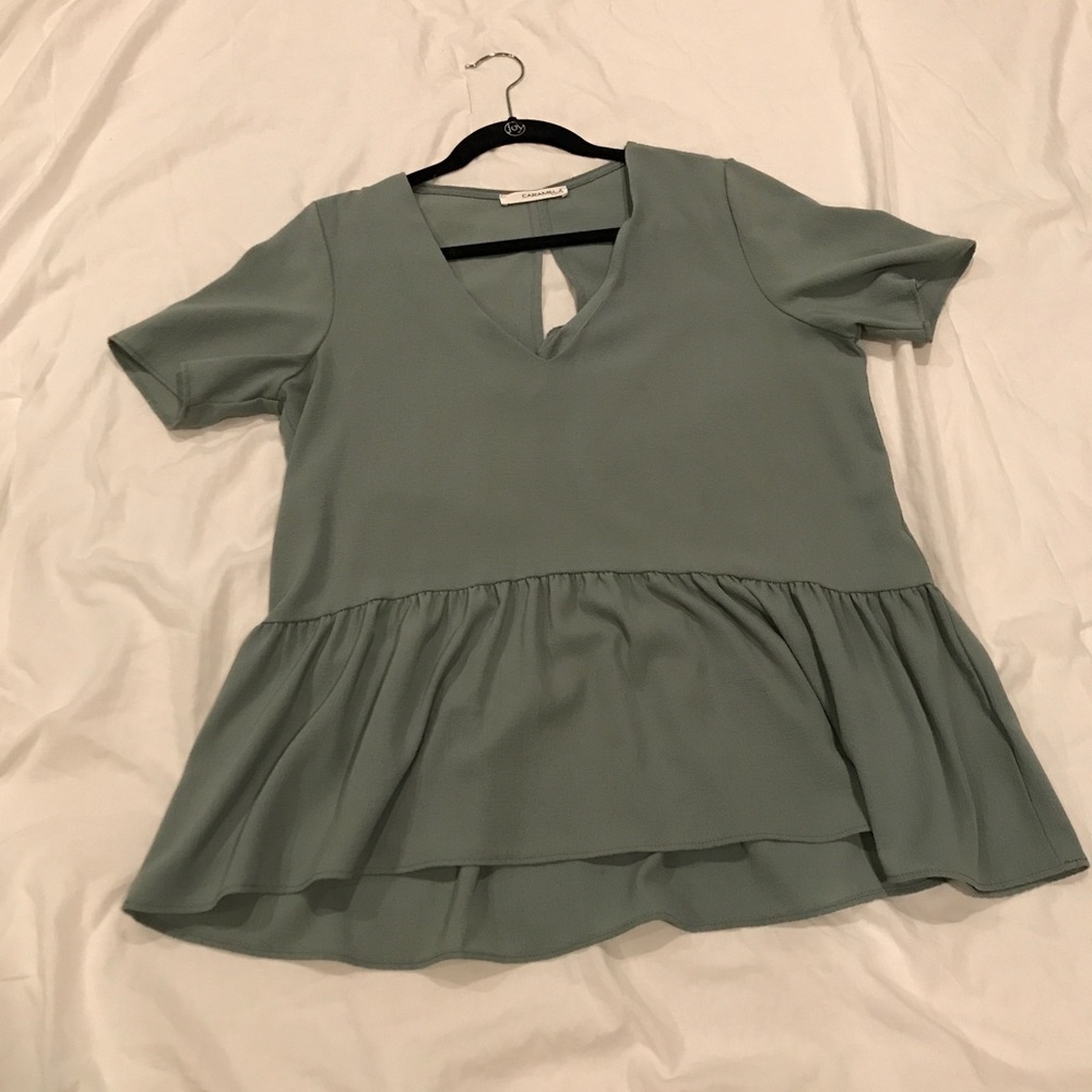 Sage green Caramela peplum shirt